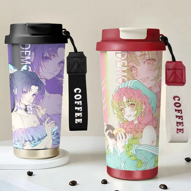 Demon Slayer Mitsuri Kanroji & Shinobu Koyuki Anime Tweedimensionale Cartoon Gedrukt Rvs Stro Cup Dubbele Drink Cup