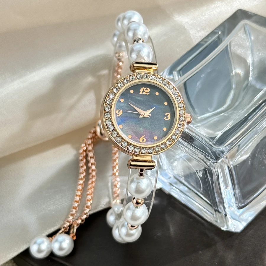 Explosive niche fashion diamond pearl watch female network red rope student watch personality quartz watch