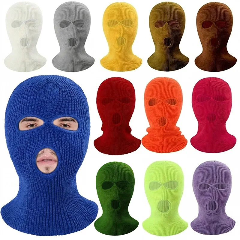 3-Hole Knitted Thermal Face Mask Winter Warm Neck Protection Head Cover Windproof Mask for Cycling Skiing Other Outdoor Sports