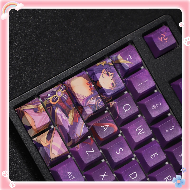 108 teclas/conjunto genshin impacto raiden shogun tema pbt teclas para teclado mecânico anime japonês jogo design personalizado bonito menina