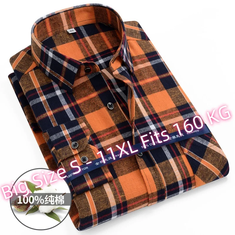 

Fits 160 KG 11XL 10XL 9XL-S 100 Cotton Men's Plaid Flannel Shirts Long Sleeve with Pockets Casual Shirt Men Long Sleeve Slim Fit