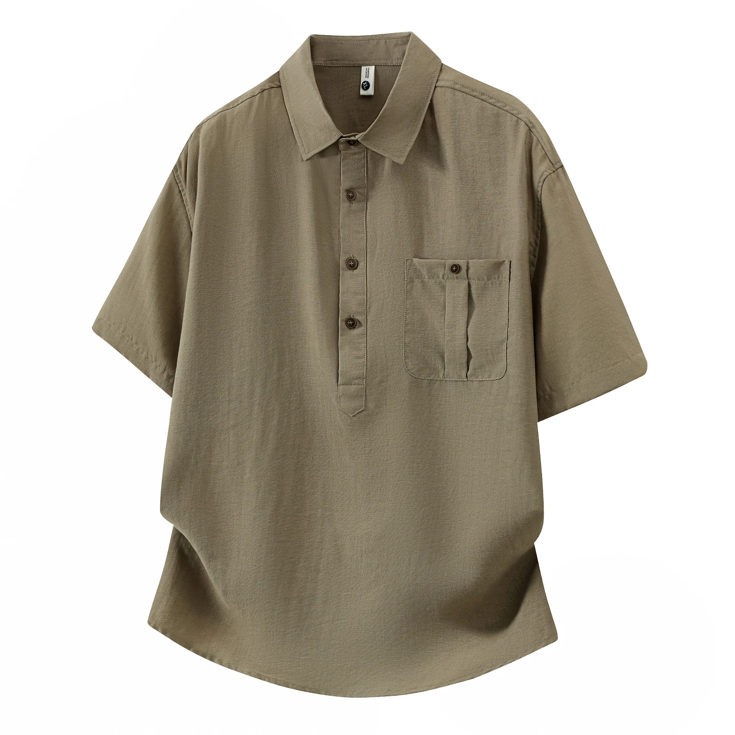 Breathable Linen Men Polo Shirts Solid Color Relaxed Fit Short Sleeve Pocket Top Tee Summer