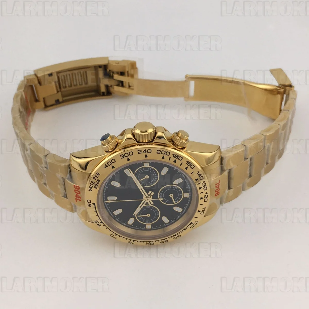 VK63 39mm 럭셔리 골드 쿼츠 크로노그래프 비즈니스 남성용 시계 VK63 무브먼트 사파이어 크리스탈 블랙 다이얼 고정 베젤