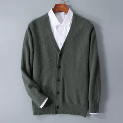 Cardigan de cashmere casual masculino, gola V, monocromático, botão completo, suéter de malha, compra de pânico, China, DBR102