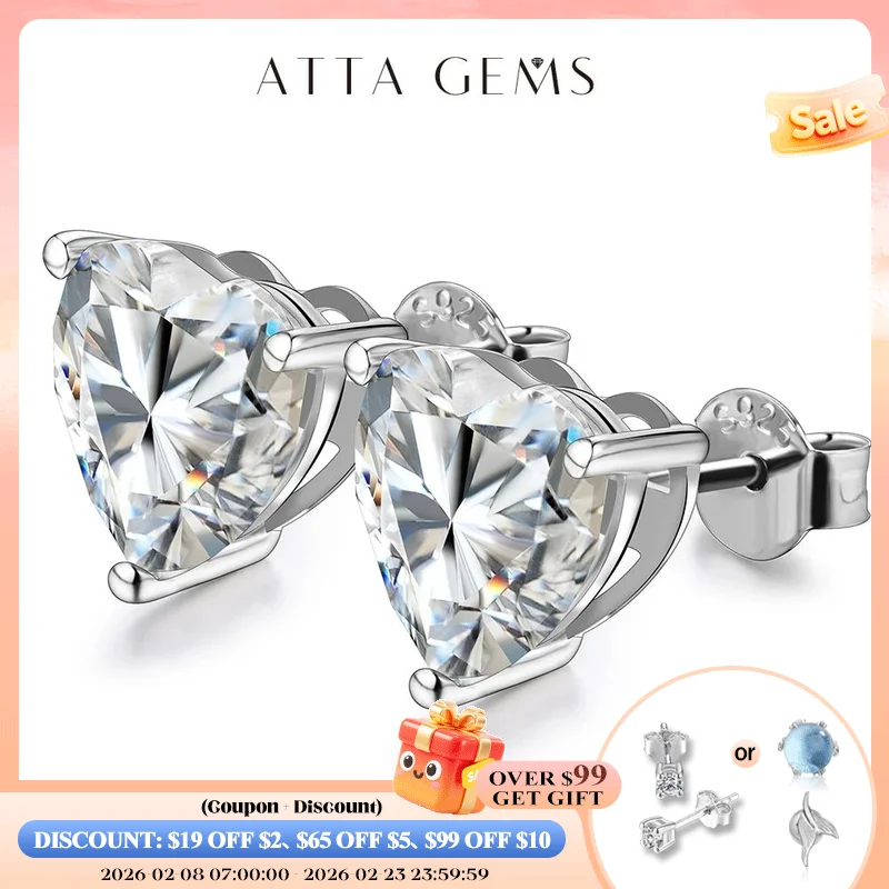 

ATTAGEMS Heart Moissanite Diamond Earrings 925 Sterling Silver Jewellery Statement Stud Earrings For Women Fine Jewelry