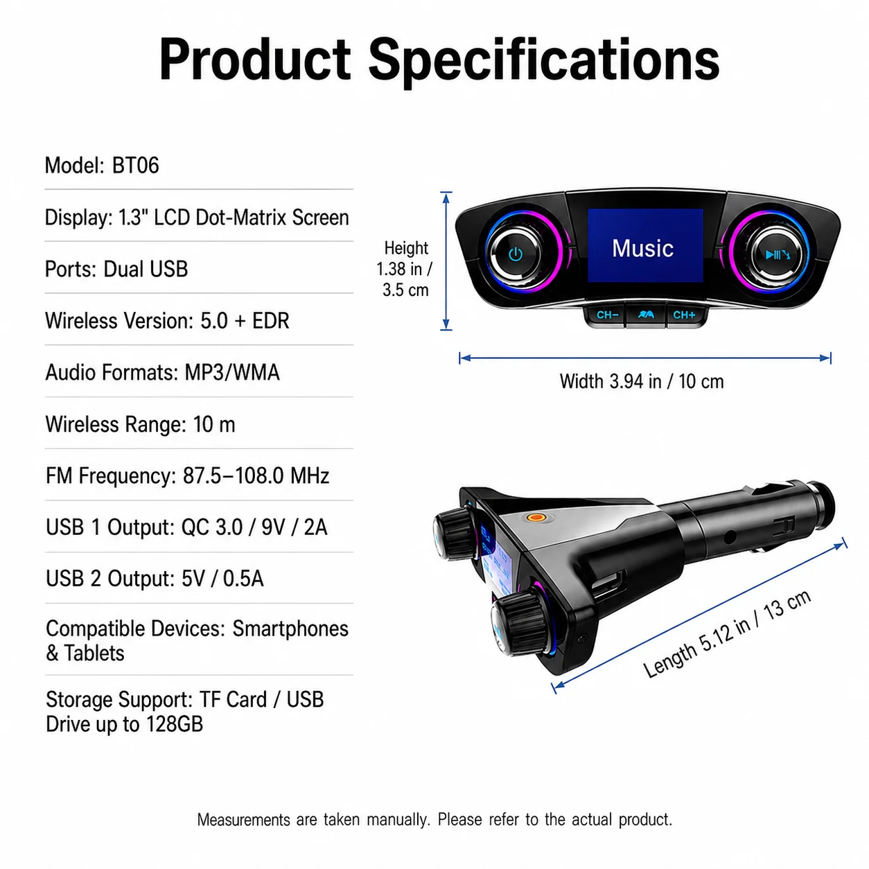 CCAKRZY In-Car Wireless FM Transmitter & USB Charger with 1.3
