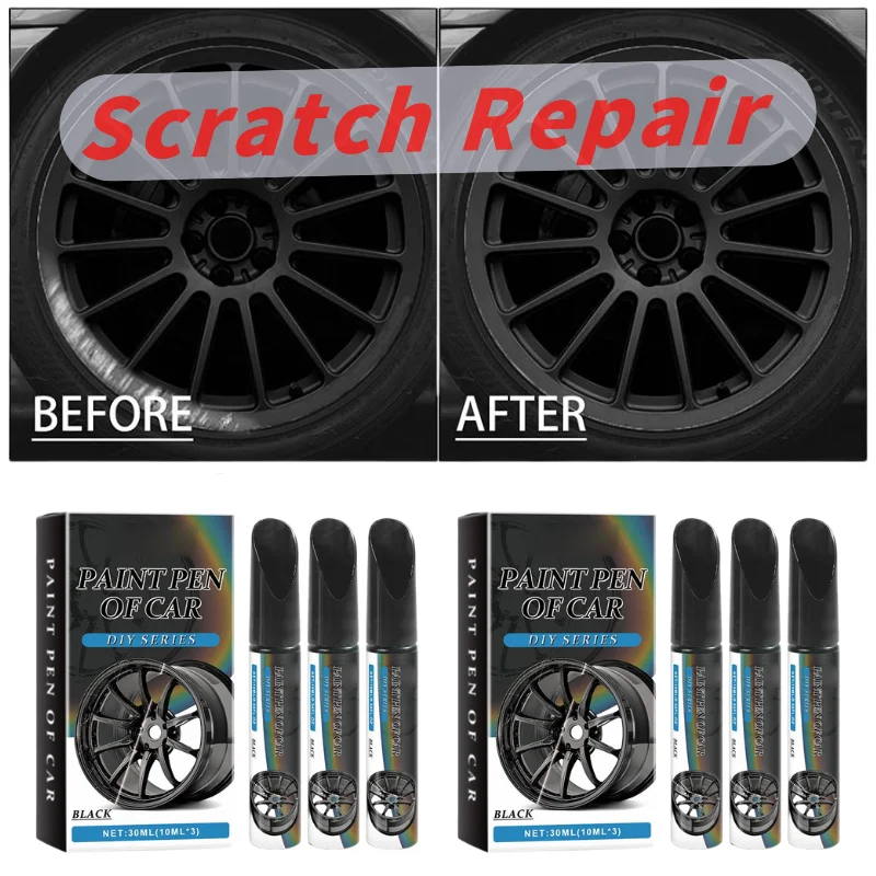 3Pcs/set Car Wheel Scratch Repair Pens For Auto Wheels Professional DIY Car Scratch Repair Pen Black Car Touch Up Paint Pen