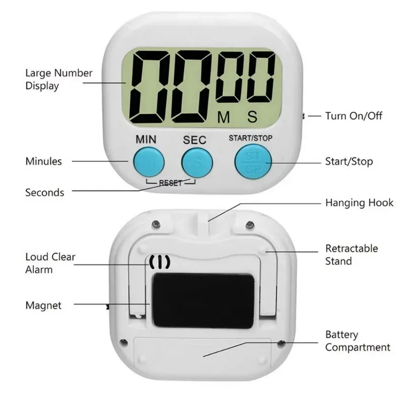 With Magnetic Tool Timing Cook Friendly Alarm Clock Counter with Stand Digital Kitchen Timer for 99 Minutes Cooking Countdown