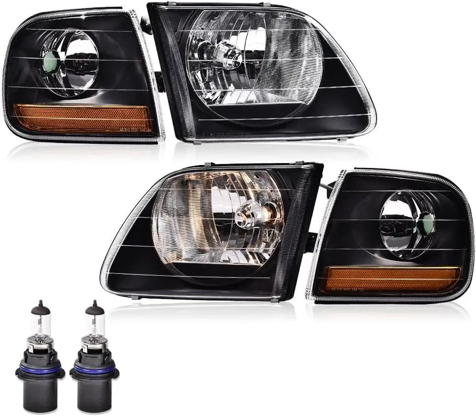 

Фара и стояночные фары, совместимые с Ford F150 1997-2003/подходят для Ford F250 97-99/подходят для Ford Expedition 97-02, прозрачные линзы, черные