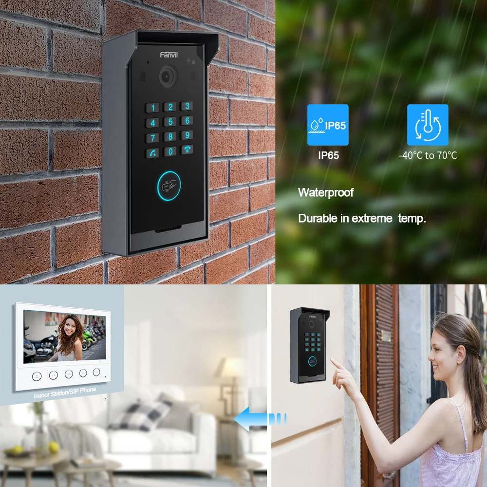 Fanvil SIP Video Intercom Remote Control Membuka Kunci Telepon Pintu dengan Keypad Numerik Sistem Penglihatan Malam Luar Ruangan/Dalam Ruangan Tahan Air