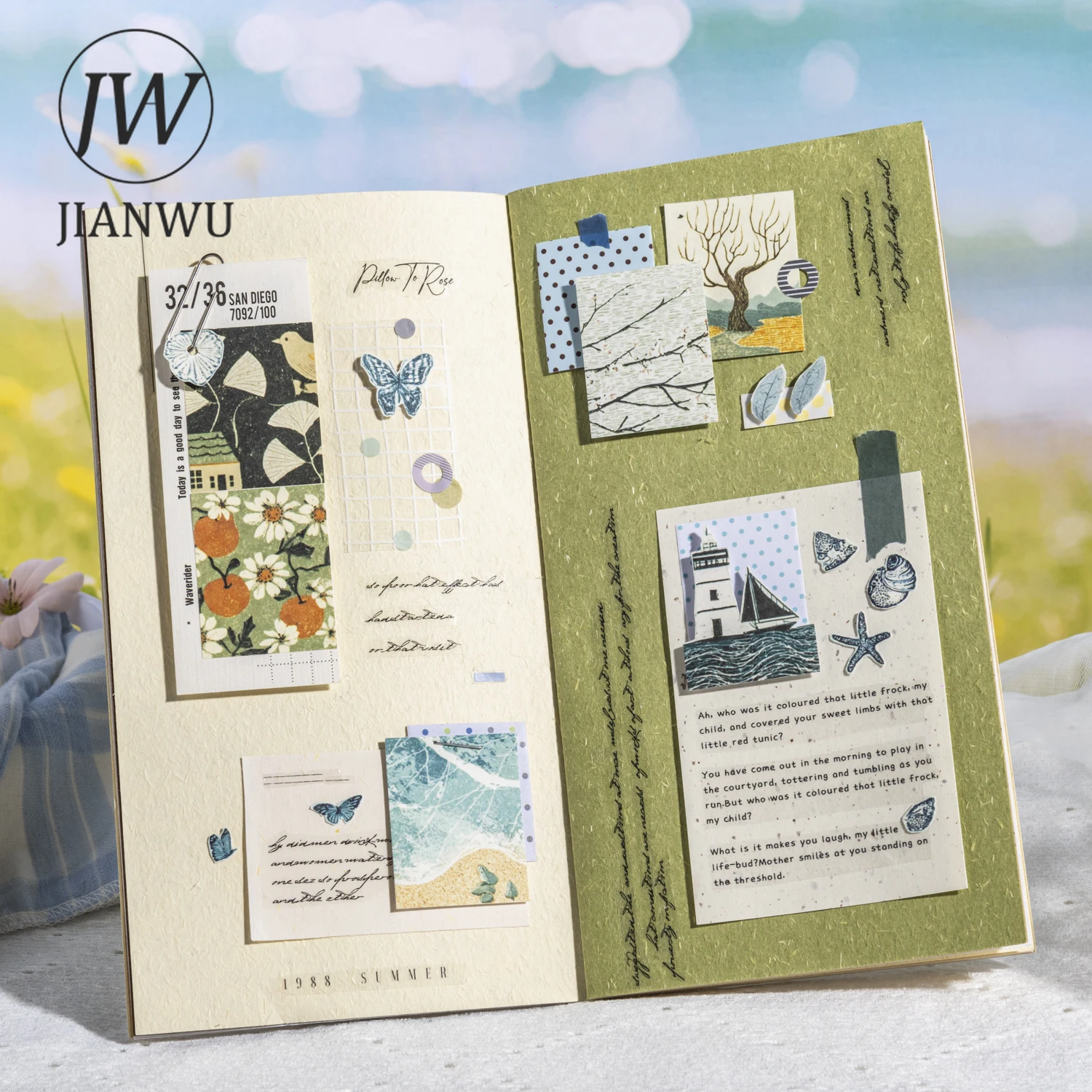 JIANWU Four Season in Bloom Series Vintage Tree Plant Flower Landscape Material Collage Sticker Book Creative Journal Stationery view 5