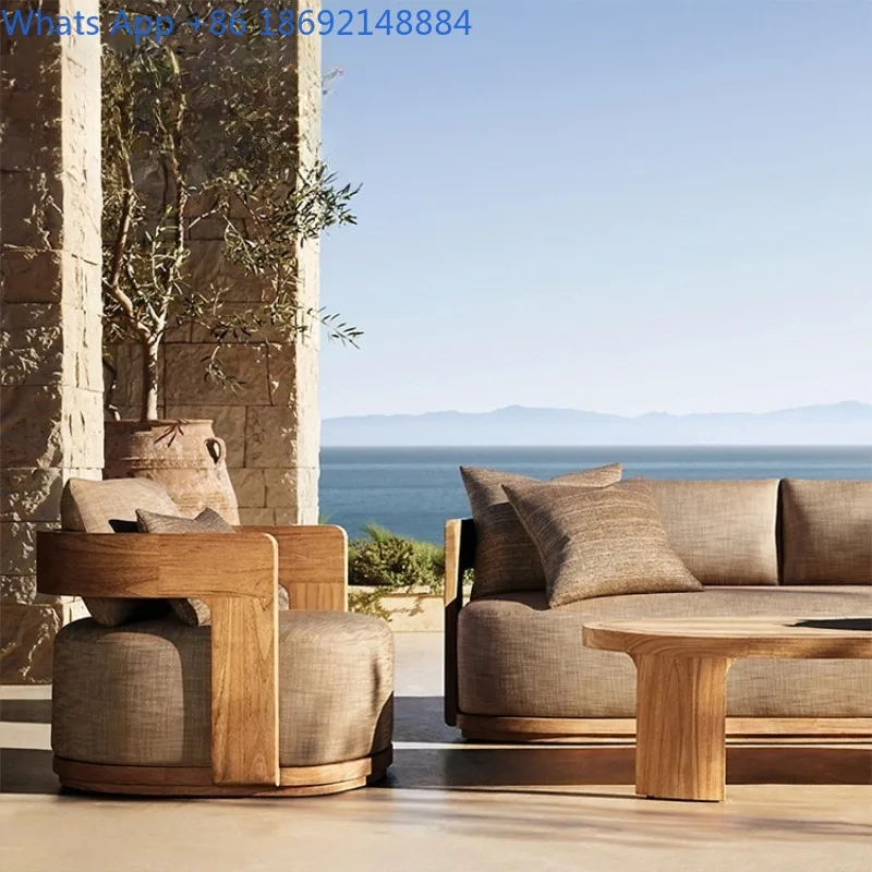

Nordic Hotel Outdoor Sofa Open-Air Courtyard Outdoor Furniture Anti-Corrosion Wood Villa Outdoor Teak Sofa