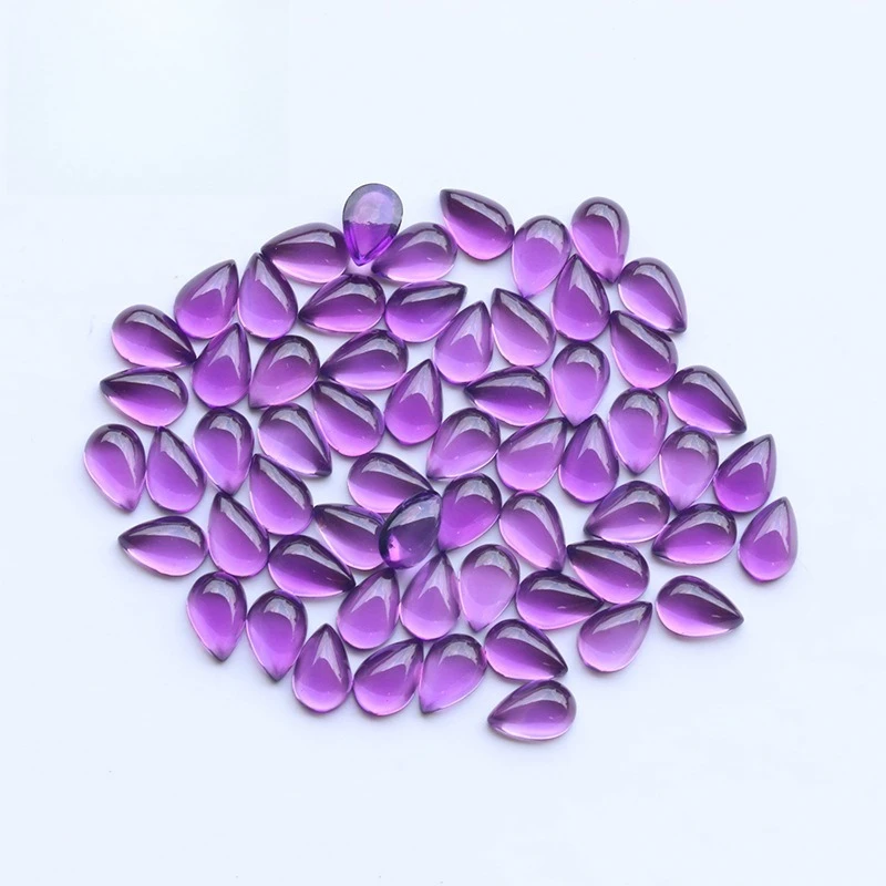 Natural amethyst pear-shaped flat bottom plain surface water drop loose stone necklace ring egg surface inlaid curved surface