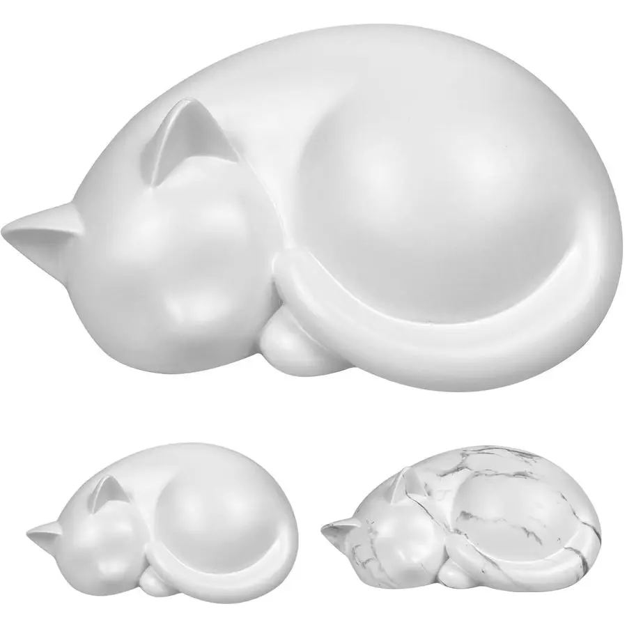 

Sleeping Cat Memorial Urn,Resin Cremation Keepsake, Indoor Pet Tribute, 8 x 5.5 x 4 Inches, Small Animal Ash Container White