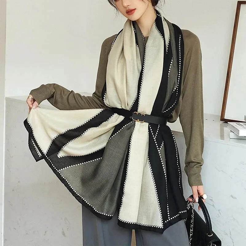 موضة مطبوعة شريط الهندسة شال القطن وشاح فسكوزي المرأة في الهواء الطلق واقية من الشمس الخمار الحجاب 182*83 سنتيمتر #4