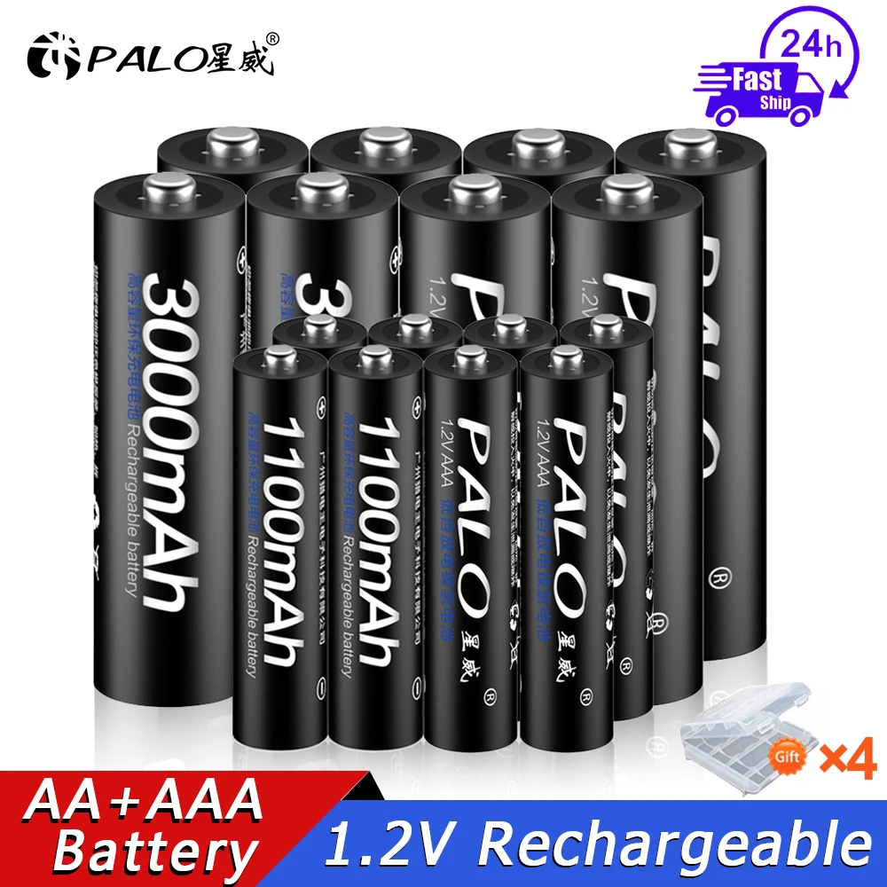 PALO 1.2V akumulator AA 3000mah NIMH 1.2V akumulator AA + 1100mah bateria AAA do mikrofonu zabawka