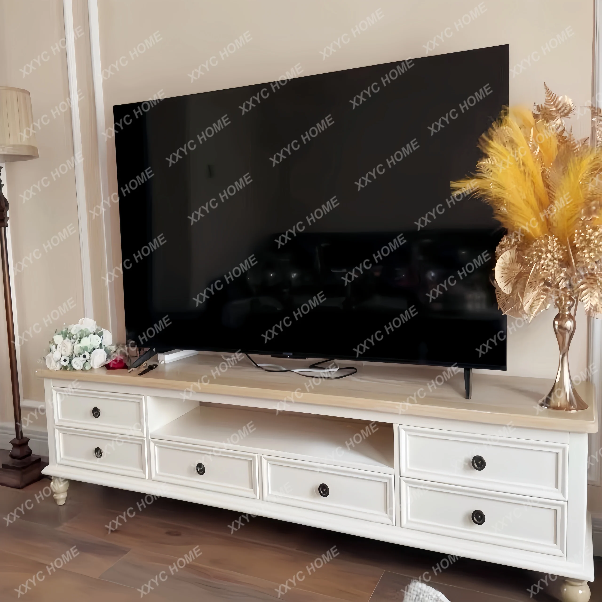 

Pure solid wood, simple coffee table TV cabinet combination set, living room furniture