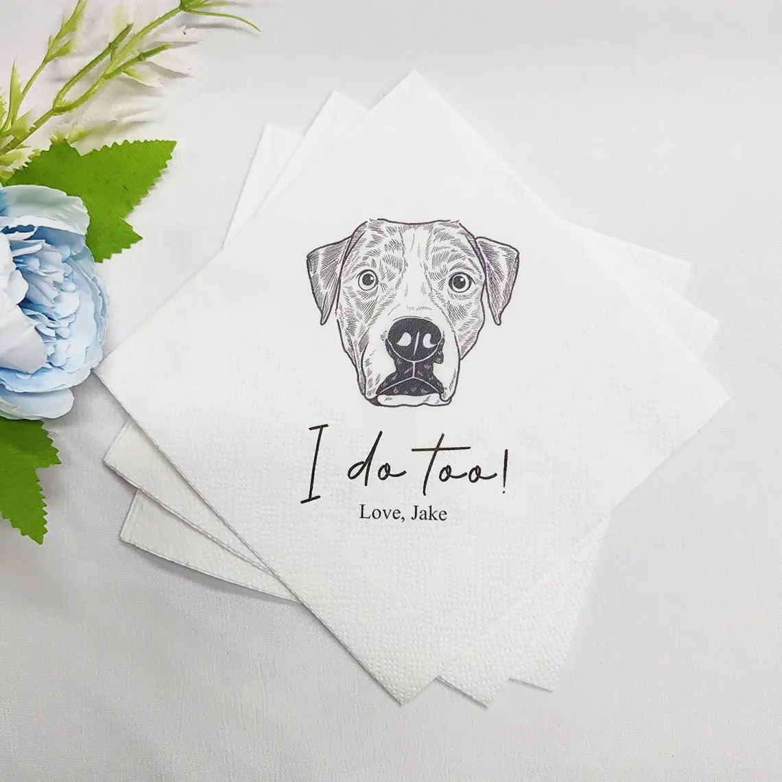 50 pcs Custom Illustrated Dog Wedding Napkins,Pet Cocktail Napkins, Pet Wedding Napkins, Dog Cocktail Napkins, Pet Dog Napkins