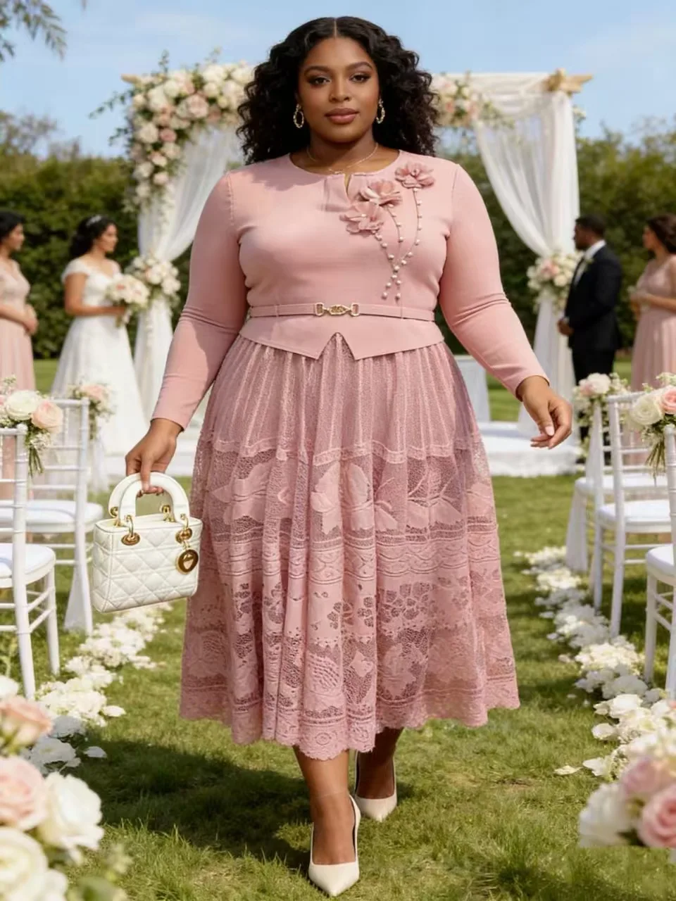 مياكي فستان مطوي مزاجه الاجتماعي سليم الدانتيل مطوي تنورة الملابس النسائية الأفريقية فستان جديد #3