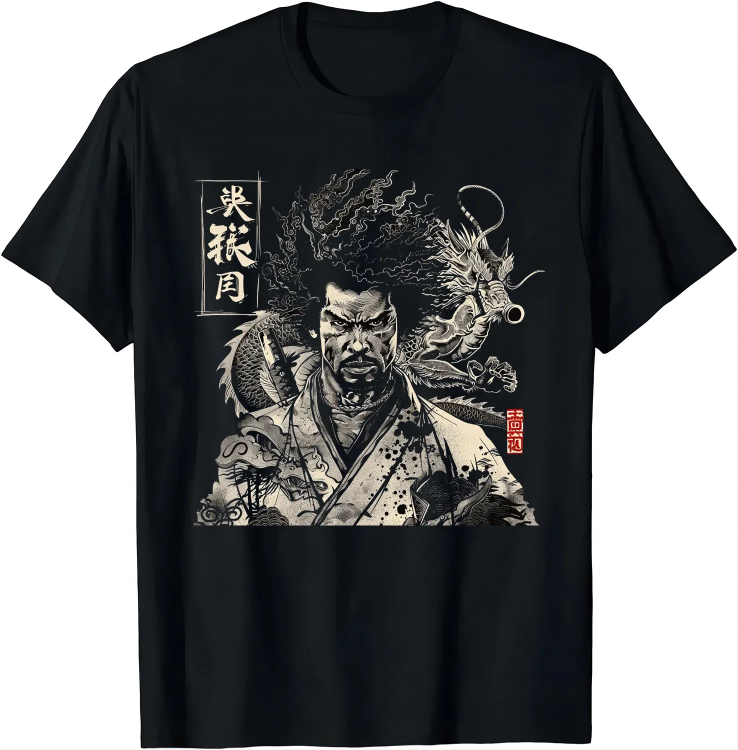 Japanese Vintage Artwork Tengu Gods Defeat The Evil Snake T-Shirt Japanese 2000s Style Y2k Tops Graphic T Shirts  Men Clothing