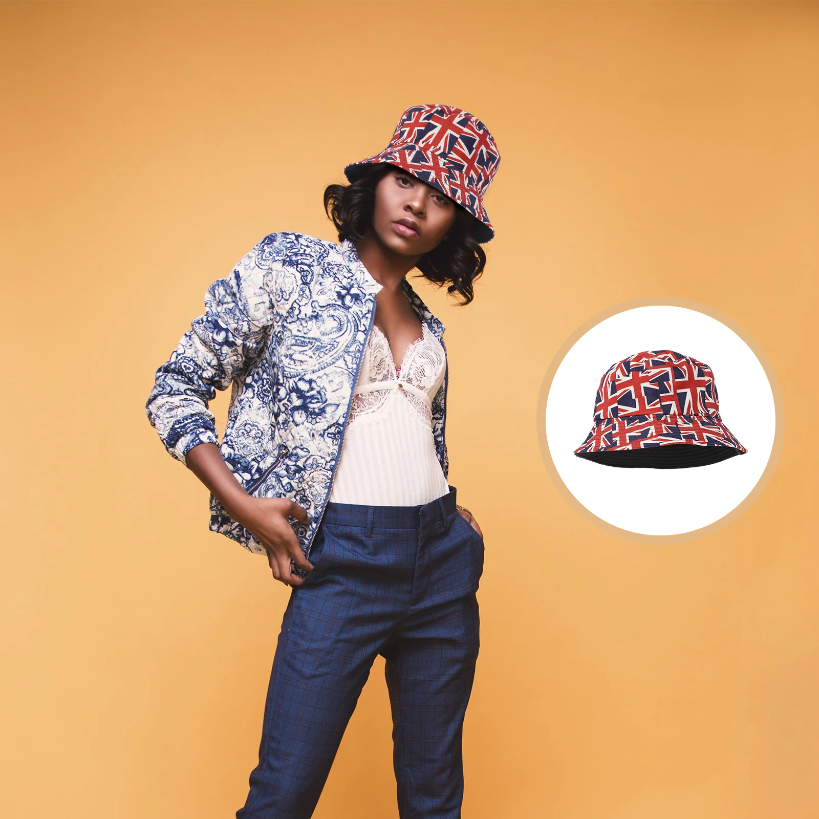 

British Flag Print Bucket Hat Breathable Sun Hat for Women Festival Streetwear Union Jack Fisherman Cap Summer Outdoor