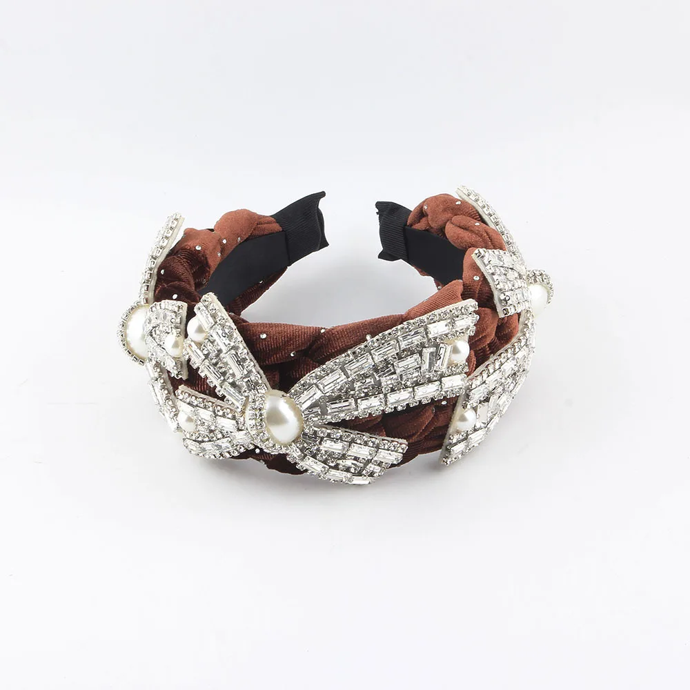 New fashion style heavy industry full of diamonds pearl light luxury headband flannel woven high skull top hair accessories wome