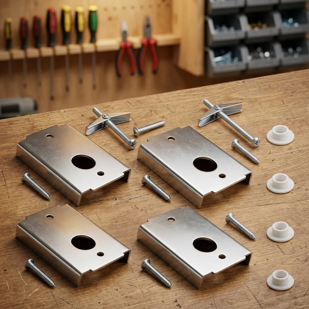 4pcs/set Bifold Door Repair Brackets N7192 Kit Screws For 1-3/8 Inch Wood Bi-fold Doors Hardware Accessories Simple To Use