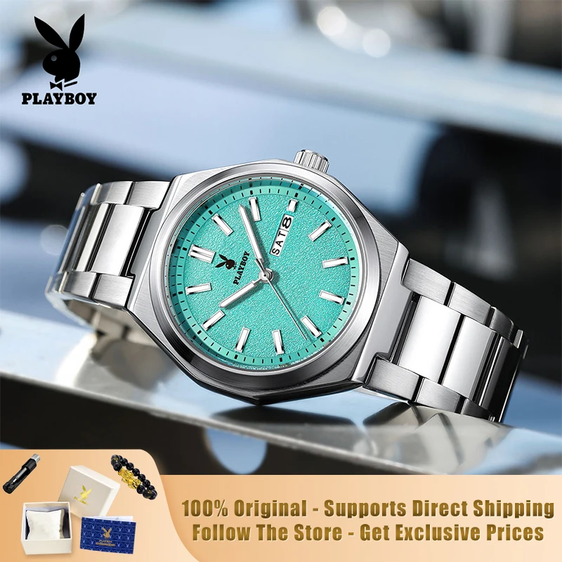 

PLAYBOY 3110 Оригинальные мужские кварцевые часы с двойным календарем и ремешком из нержавеющей стали