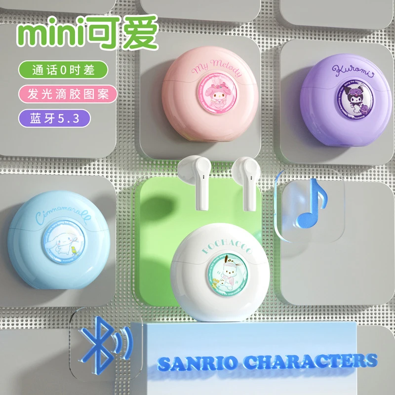 

Sanrio Kawaii Kuromi Student Earphones Wireless Cartoon Cinnamoroll Sports Headset Candy Colored Bluetooth Headphones Girls Gift