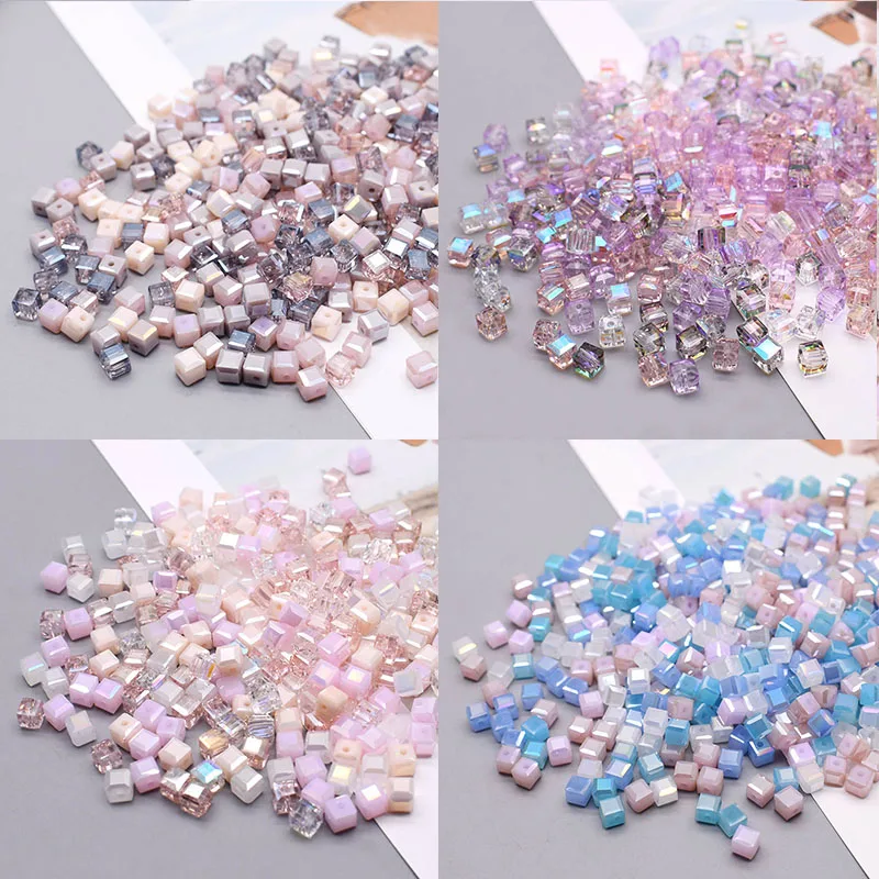 Pink Color 6mm Czech Glass Crystal Beads Cube Square Crystal Beads Charms Colour Candy Seed Beads For DIY Jewelry Making