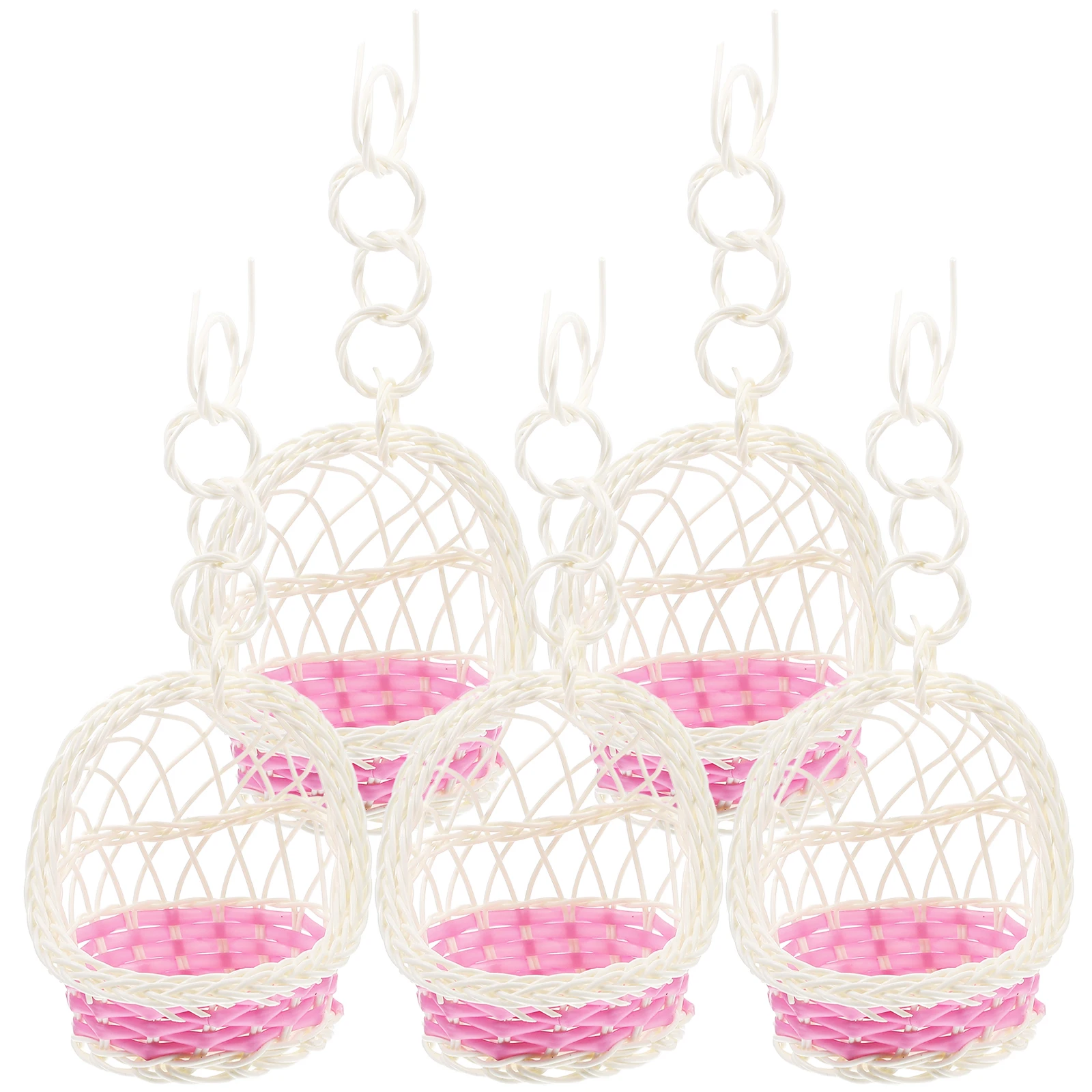 

5pcs Rattan Storage Woven Baskets Hanging Handles Handmade Durable Practical Long Use Rural Flower Basket Storage Holder