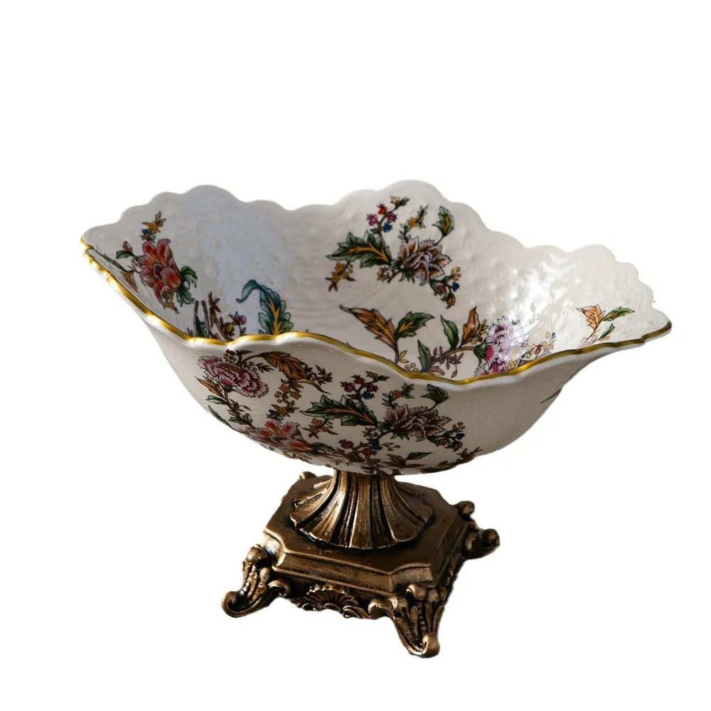 WW retro ceramic fruit plate villa living room home high foot European dried fruit plate creative home ornament
