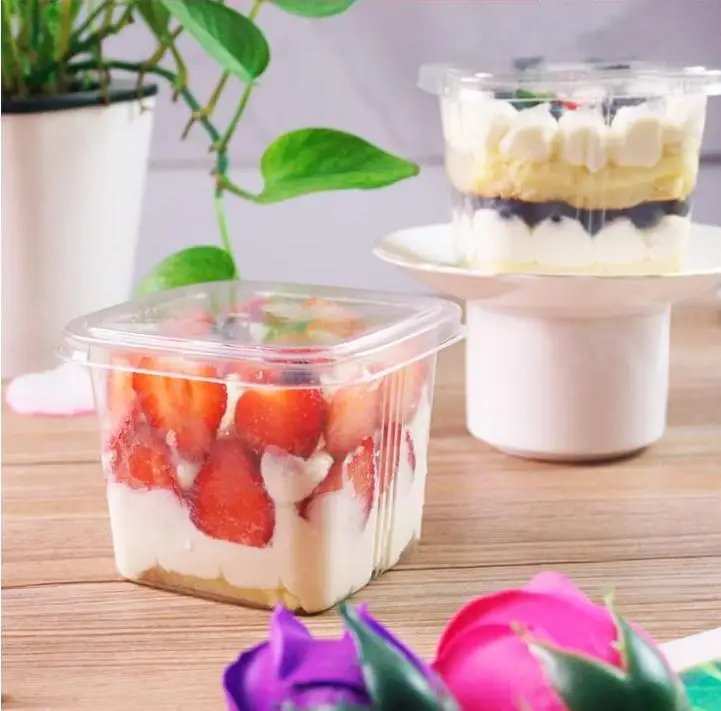 Clear Cake Box Container Transparent Cream Cake Plastic Package Box with Lid Cheese Ice Cream Fruit Mousse Packaging Wholesale