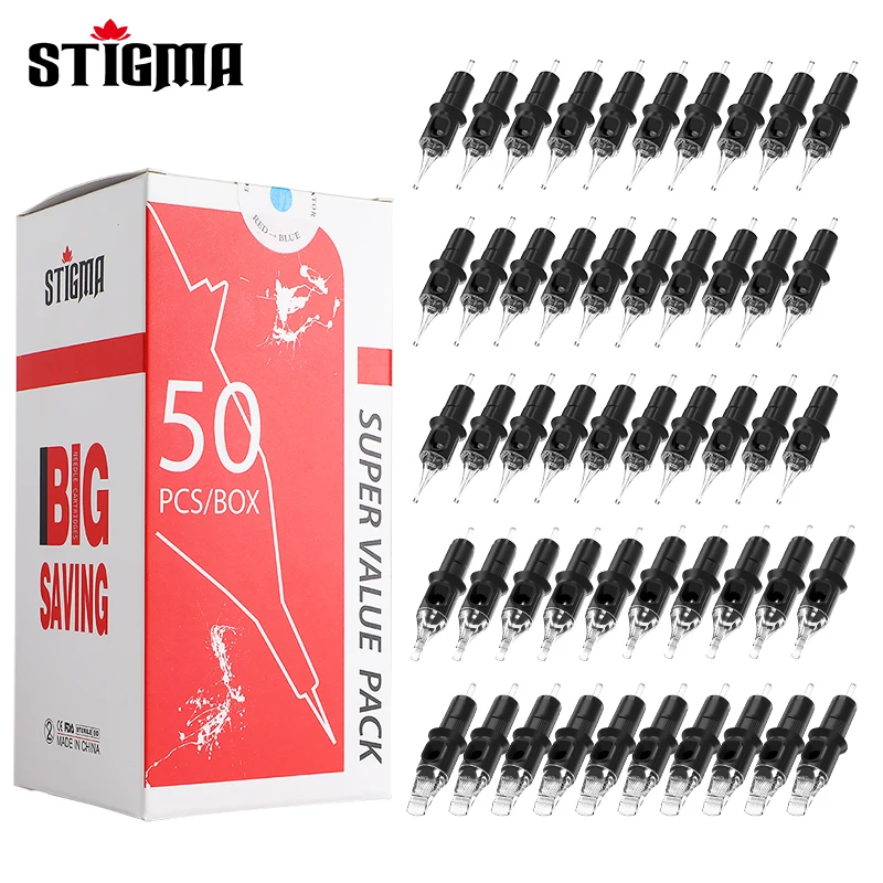 STIGMA Mixed 50pcs Disposable Tattoo Needles Cartridge RL/RS/RM/M1 0.3/0.35mm Soft Rebound Membrane Makeup Body Tattoo Supply