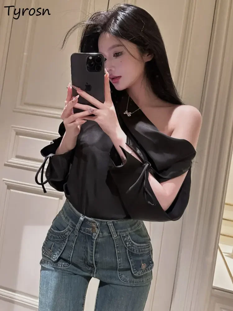 

Blouses Women Off Shoulder Temperament Retro Design All-match Simple Spring Korean Style Ladies Fashion Tender Cozy New Leisure