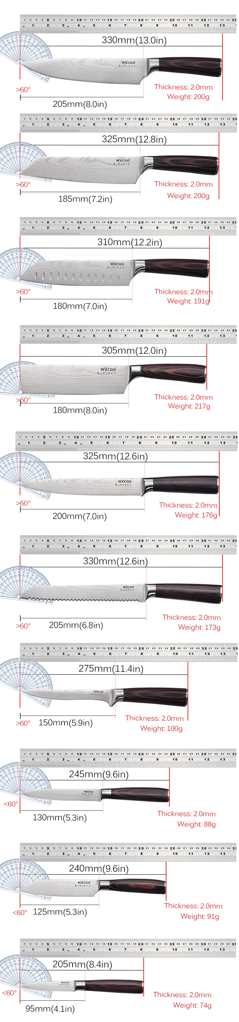 WXCOO اليابانية طقم السكاكين دمشق الليزر سكاكين المطبخ الأسماك فيليه اللحوم الساطور الفاكهة مقشرة Santoku القاطع مع حقيبة سكين