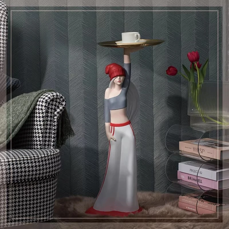 Nordic Home Decor Hip Hop Girl Large Floor Decoration Statue Tray Creative Corner Table LivingRoom Accessories Housewarming Gift