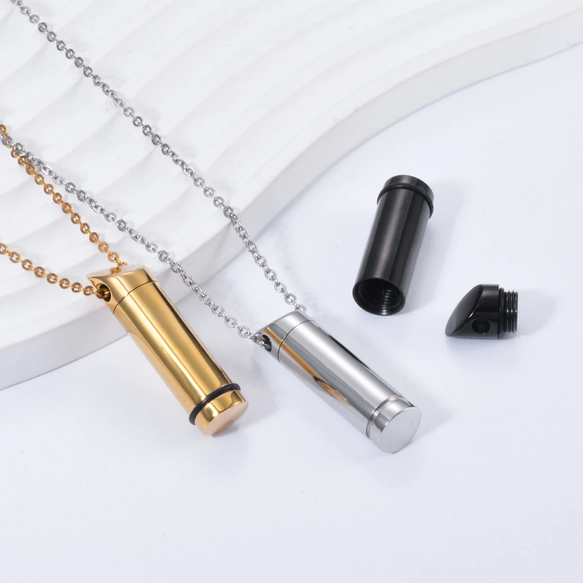 Stainless Steel 3 Colors Cylinder Urn Ash Cremation Jewelry Necklace Pendant For Hip Hop Men Women Gifts