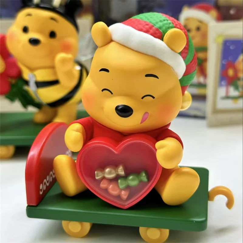 2024 New Disney Christmas Winnie The Pooh Gift Delivery Series Blind Box Kawaii Winnie Figure Model Suprise Box Desk Decor Gift