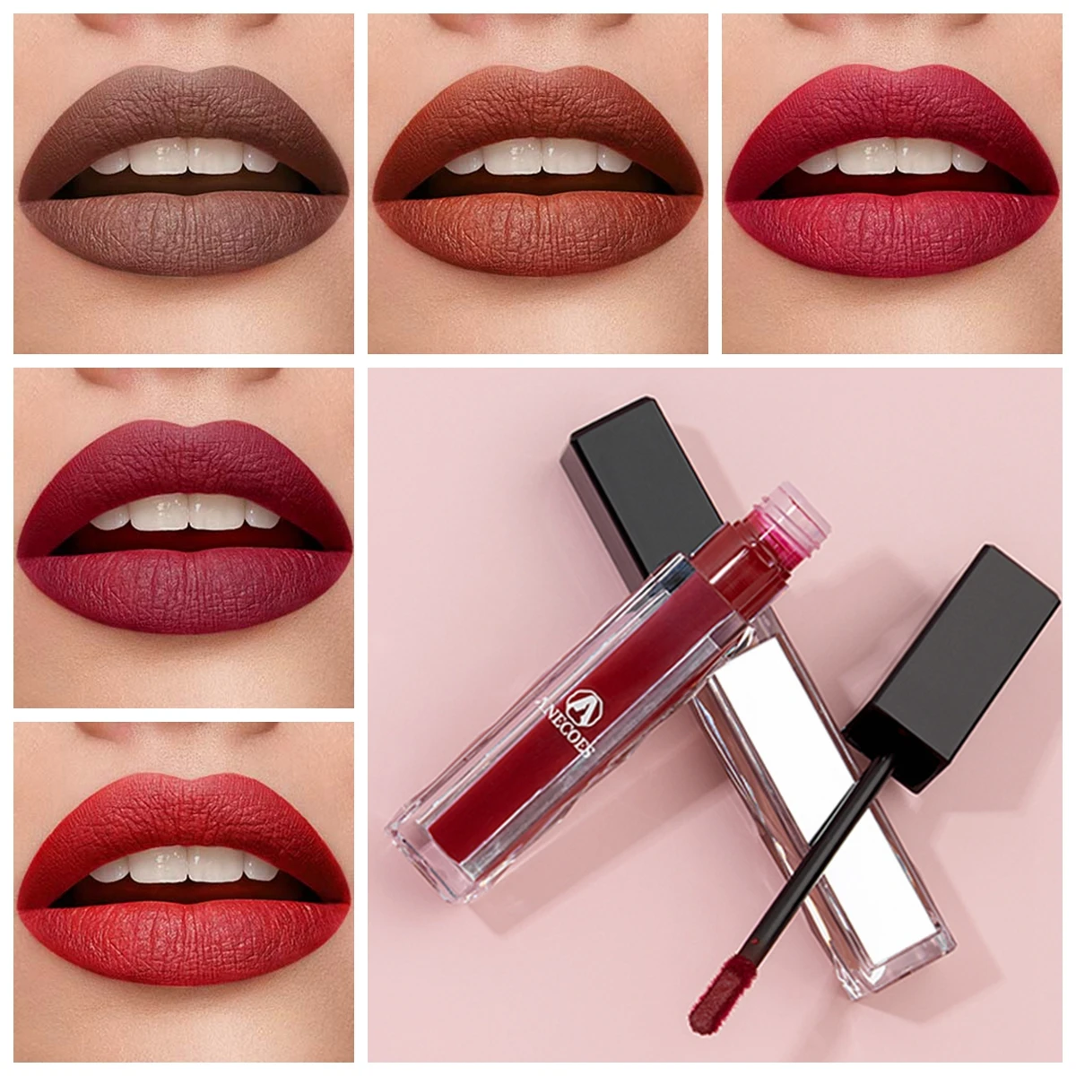 

European & American Style Matte Lip Gloss - Dark Cherry Red, Waterproof, Long-Lasting, Non-Fading Lip Makeup