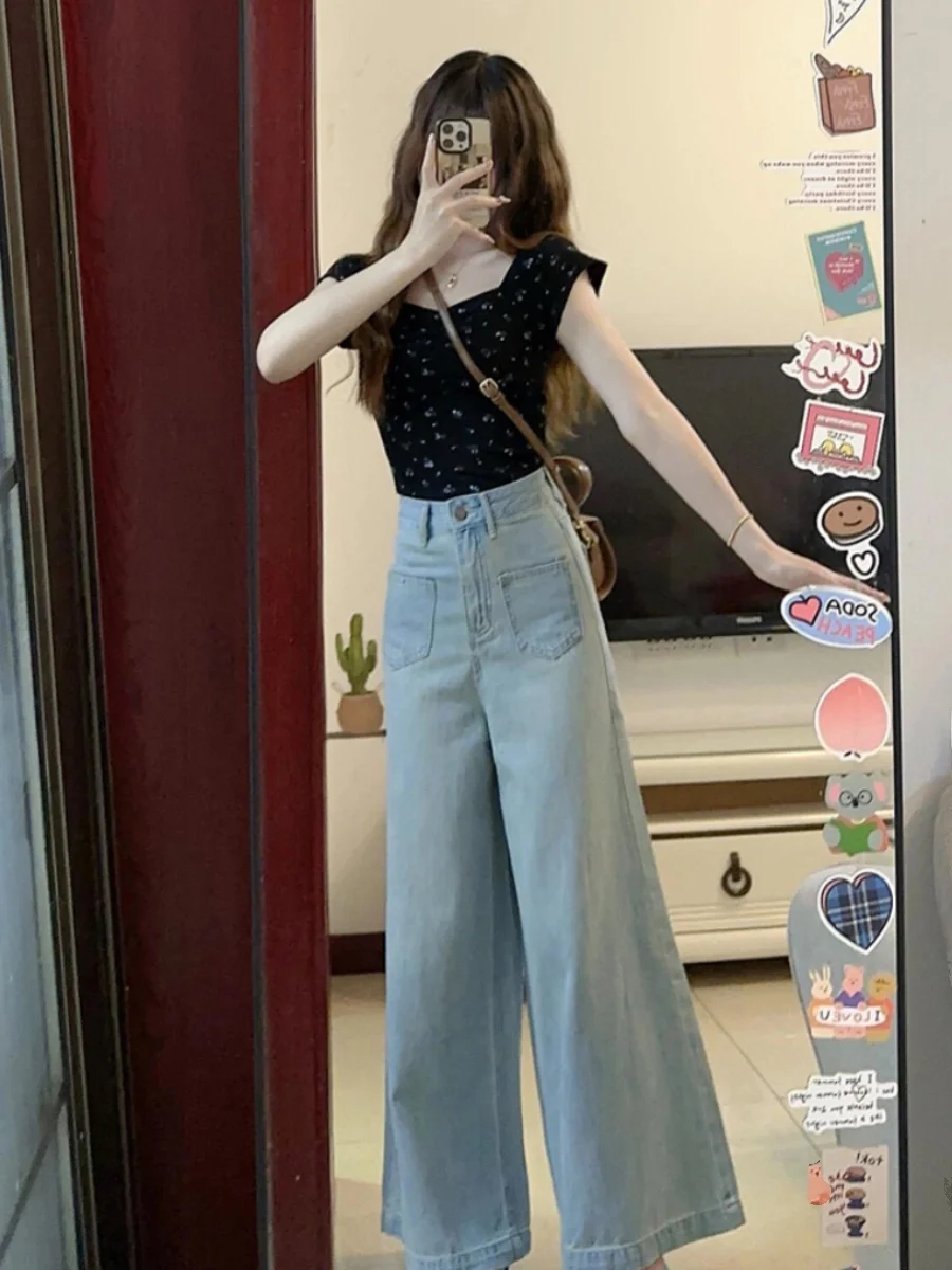

Retro High Waist Wide Leg Denim Skirt Women's Summer New Loose Slimming Straight Leg Pants Casual Versatile High Waist Jeans
