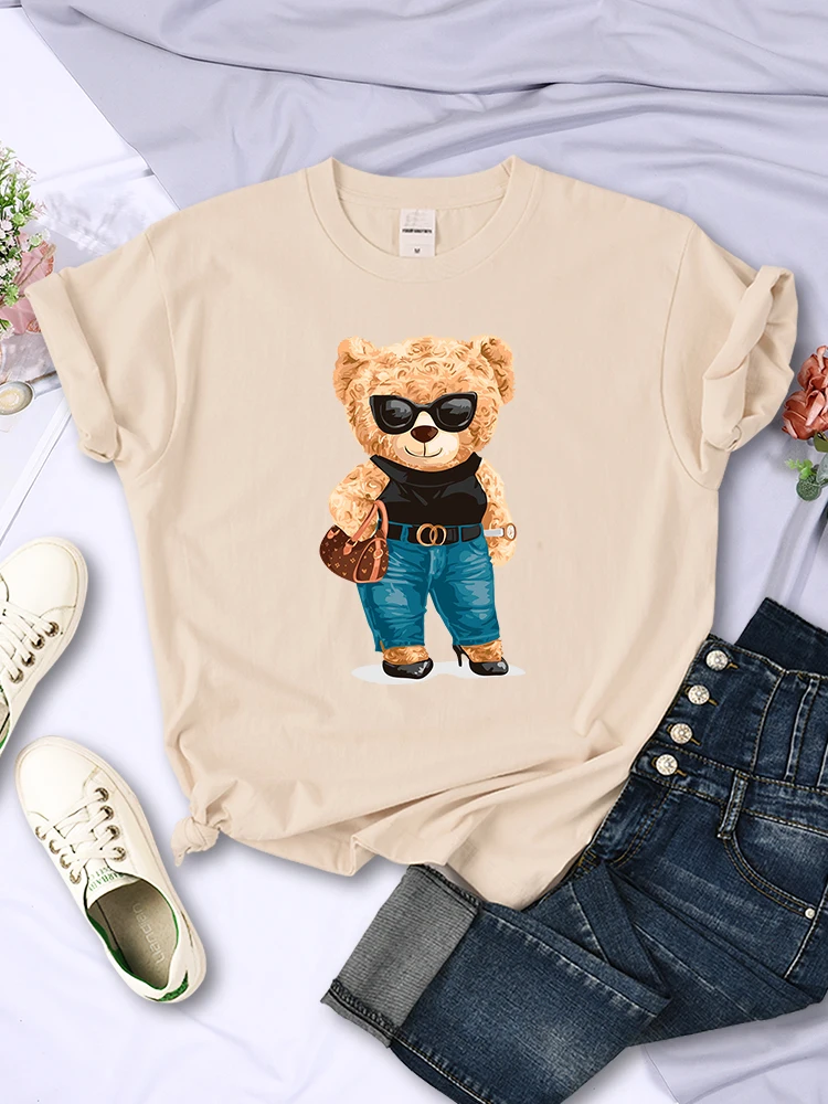 Fashion Teddy Bear Rich Woman T-Shirt Street Hip Hop Short Sleeves Personality Hip Hop T Shirt O-Neck Breathable Summer Tees