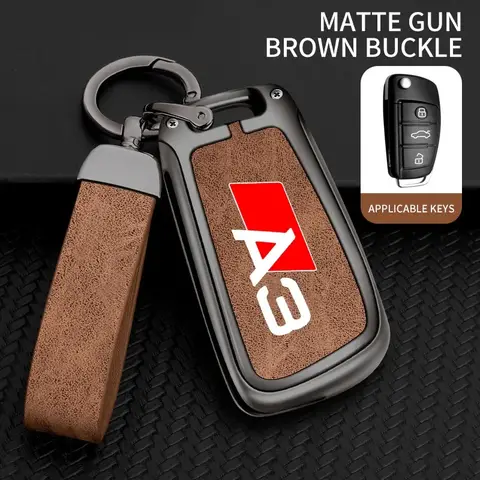 Fjärrkontrollnyckelfodral i zinklegering, läder, för Audi A3 8P 8V 8L S3 RS3, anpassad logotyp, skyddad nyckelringsväska 10 best sales 8v - №2