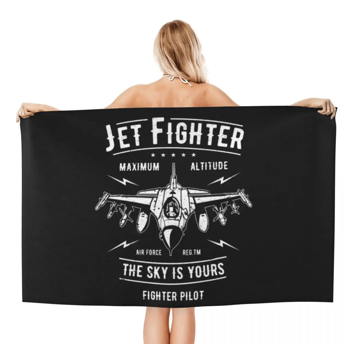 Custom Jet Fighter Breathable Microfiber Beach Bath Towel Quick Drying Air Force Pilot Aviation Aviator Bathroom Sauna Towels