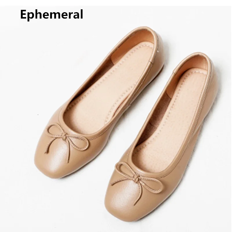 Women Square Toe Bow-knot European American Style Lady Microfiber Big Size 33-48 Flat Loafer Shoes Ballet Flattie Slip-Ons White