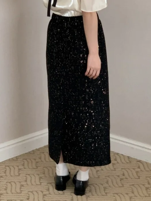 iny Sequin Thi Weave Skirt Women's Bla f-length Sparkling Long Skirt plus Size Glitter Dr Autumn Winter Season