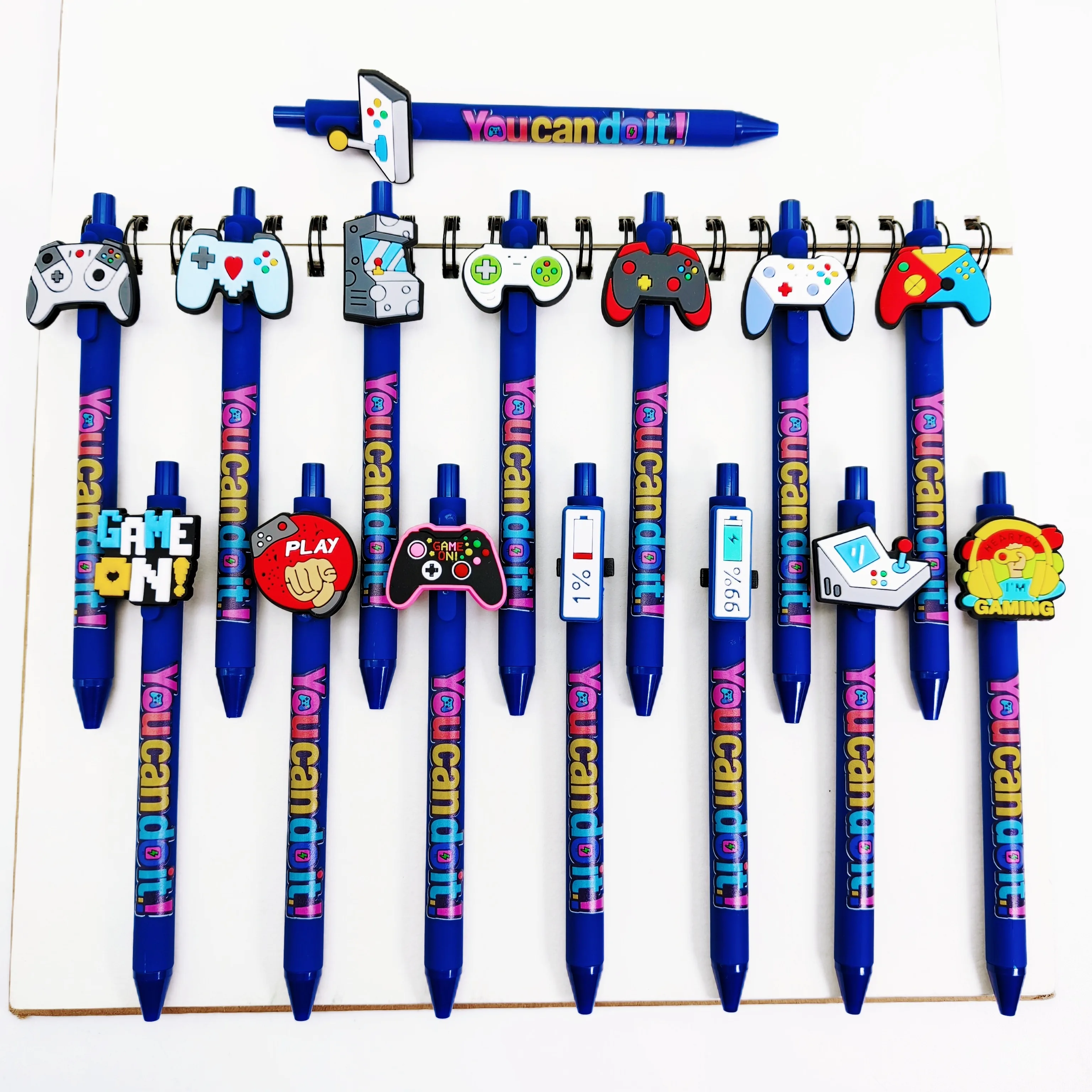 

15Pcs/20pcs dark blue gamepad themed ballpoint pen PVC soft rubber patch signature pen, student writing gift pen