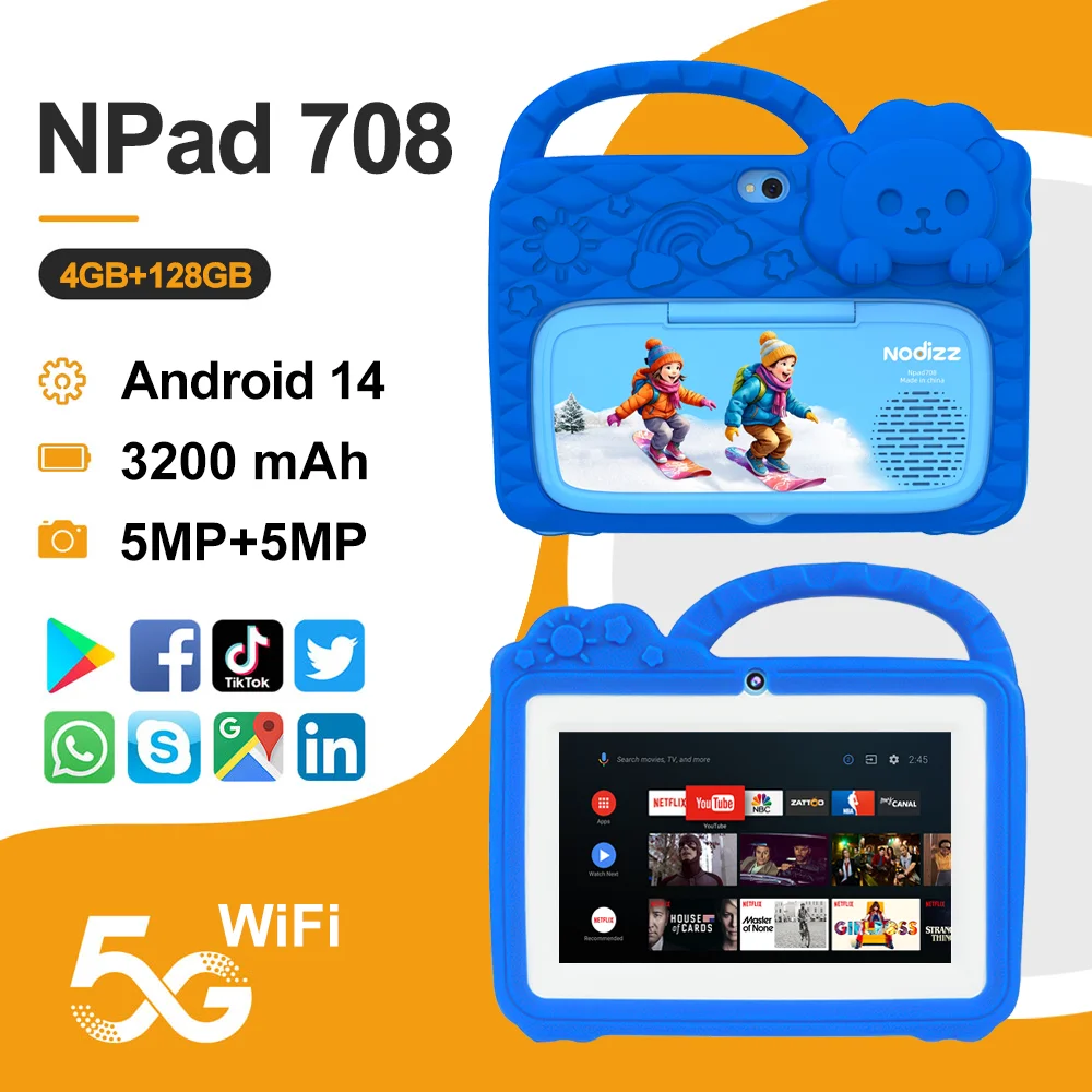 

Детский планшет Ultra HD с ЖК-экраном, 7 дюймов, Android14, 128 ГБ, Wi-Fi, Bluetooth, двойная камера, обучающая игра, установка Google Play, детский коврик