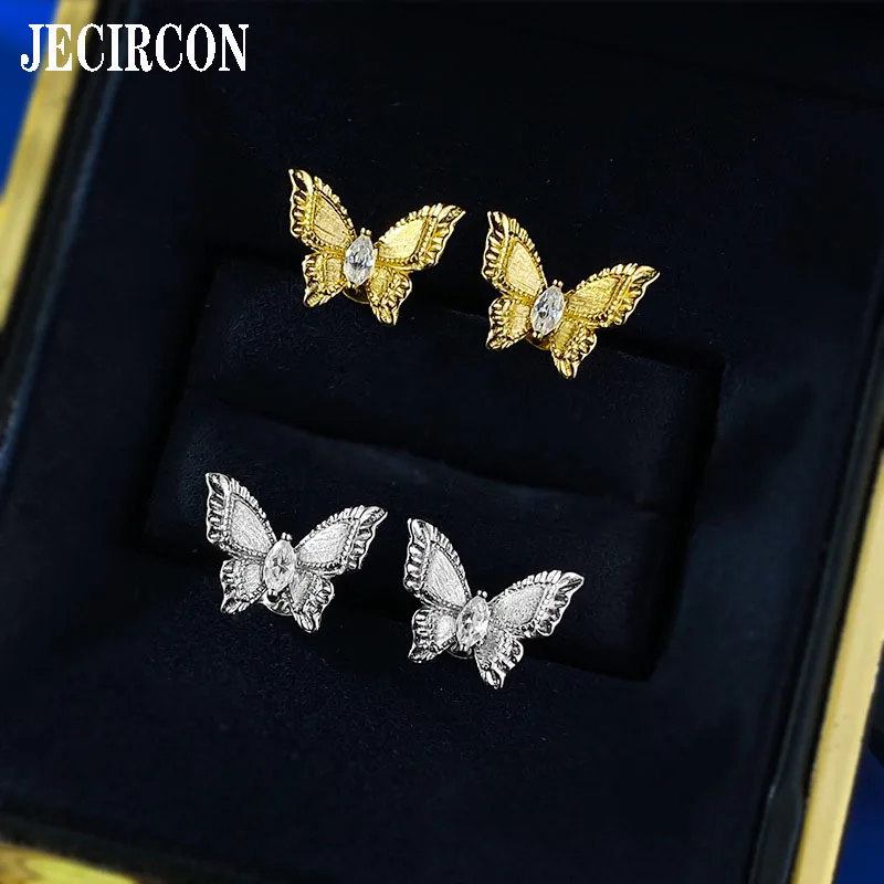 

JECIRCON High Carbon Diamond Earrings S925 Sterling Silver Plant Series Fantasy Butterfly Studs Fashion Versatile Ear Jewelry