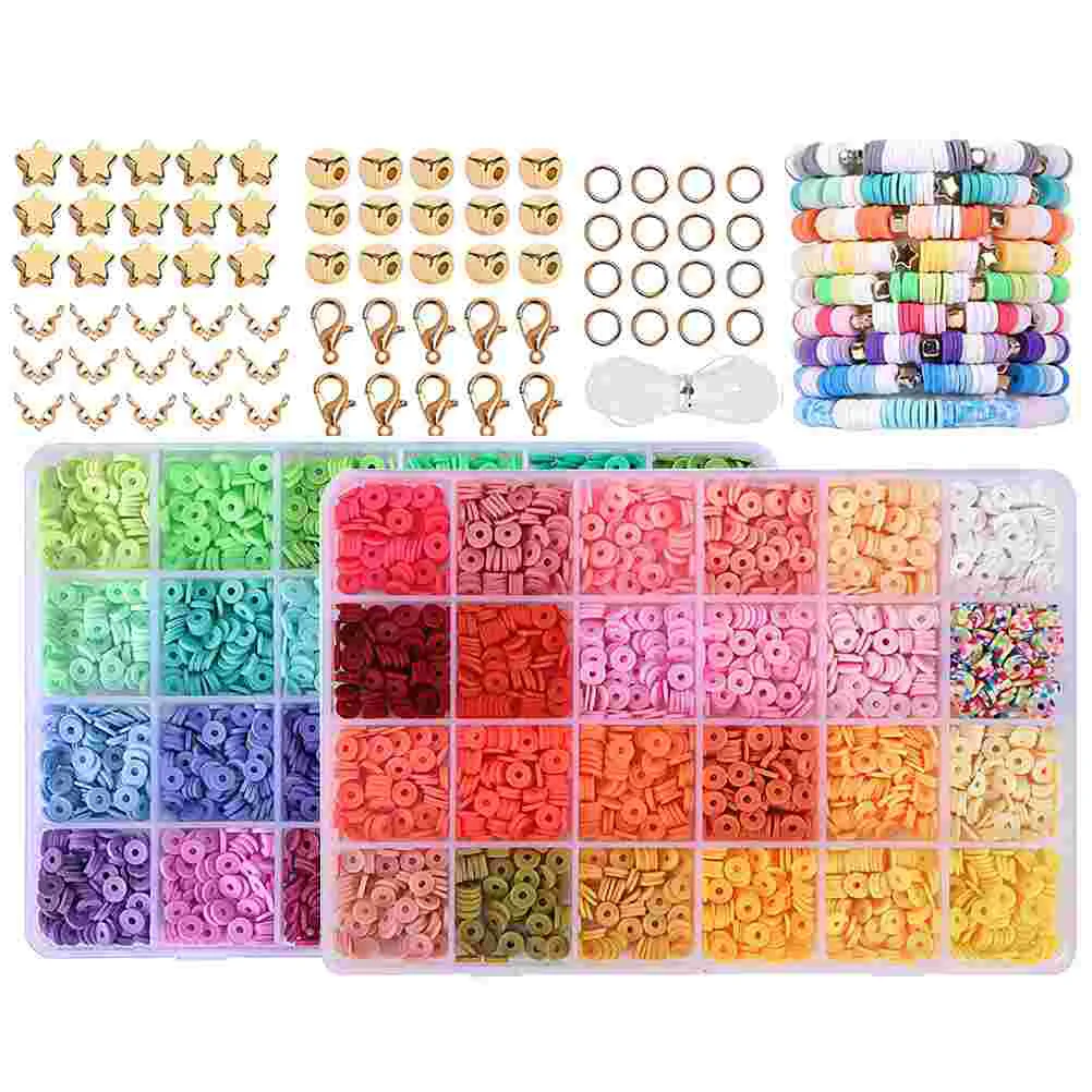 Clay Bead Set Hair Beads for Braids Girls Rubber Band Bracelet Kit Beading Making Adults Stuff Ornaments